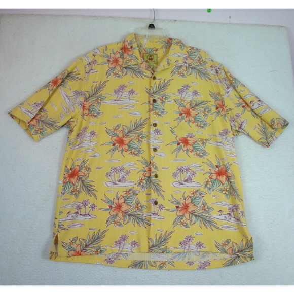 Joe Marlin Yellow Hawaiian Button‎ Up Pocket Shirt Size XXL Floral Short Sleeve - Picture 1 of 8